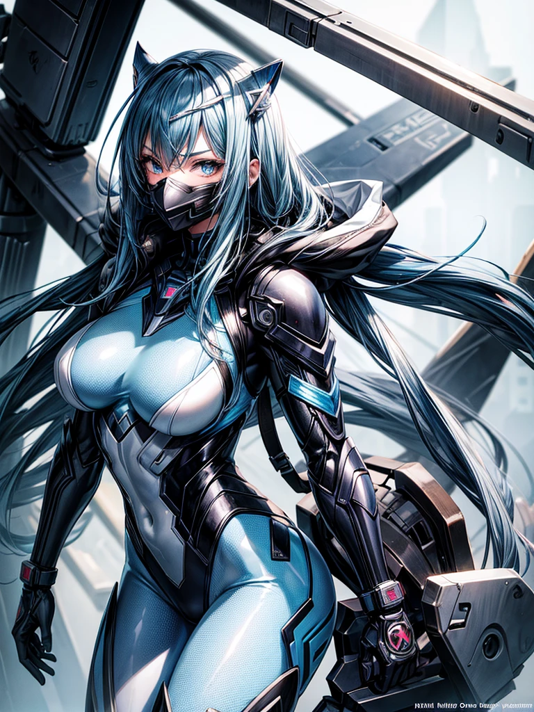 Ultra sexy anime girl with subzero type mask in well detailed urban world, beautiful almost semi naked, looking tall and many details around her