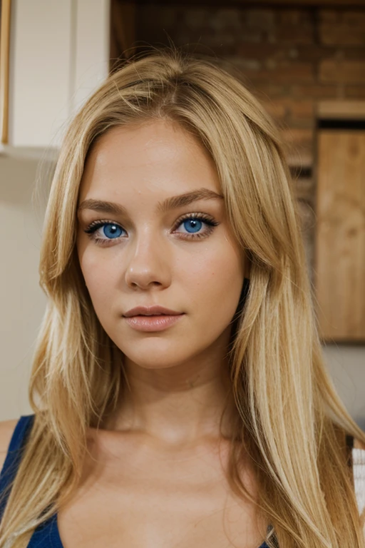 A beautiful girl with blue eyes and blonde hair