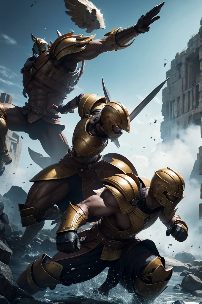 A Spartan general fighting enemies