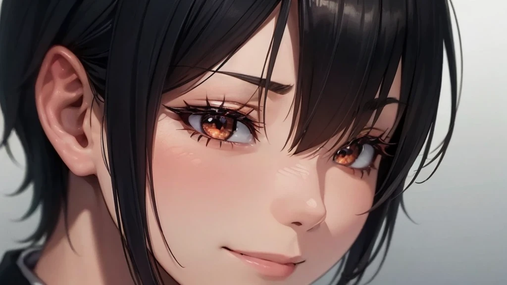 one woman, japan girl style, short hair hot pink eyes, amused, tailcoat, tying up hair, side profile, dark room, evil smile, disgusted, looking at viewer, dark lighting, photography, best quality, realistic, realistic, intricate details, (fine details), (intricate details), cinematic light, best quality backlight, clear lines, 8k, super high resolution, pureerosface_v1,