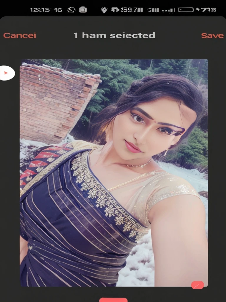 Indian Woman, 25 year old, sexy thin saree, day time, mountain village, calm and frosty, detailed body, detailed face, oily body, gorgeous, ultra realistic, charming, cute, long braided hair, ambient lighting, foggy, winter, detailed background, volumetric lighting, shadow, 8k