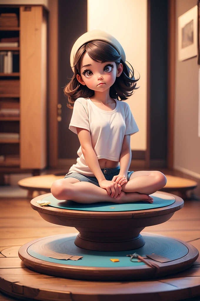 ((best qualityer)), ((work of art)), (detailded), 1 girl in liggin and cropped, sitting, practicing yoga, fun girl, funny