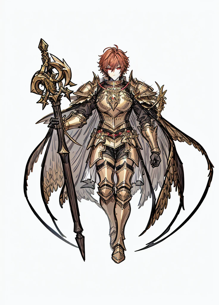 1boy, golden fur, short hair,Red eyes,golden saint, epic armor, legendary weapon, handsome man, elegant clothes,holy knight, (high resolution, high detail, The best quality)
