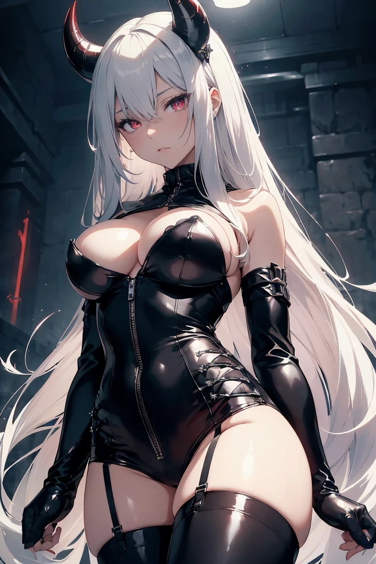 hentai game, anime, best quality, masterpiece, maximum detail, high resolution, (((anime))), (((waifu))), (((hentai))), perfect anatomy, from the front, detailed background, High quality, incredible details, absurd res, full shot, ambient lighting, illuminated, female, portrait photo, up close, face only, close up photo, facing camera Species(Succubus) Age(300 years) Gender(Female) Occupation(Succubus executioner) Height(176cm tall) Hair(Short, straight, white) Skin(Smooth, pale) Face(Small nose, cruel expression, red eyes) Physical features(Black demonic wings, Black demonic tail, Black horns, Thick thighs, Big tits) Outfit(Short leather skirt, Leather bra, Leathaer boots, Leather) Personality(Cold, Sadistic, Violent, Evil, Perverted, Grim)