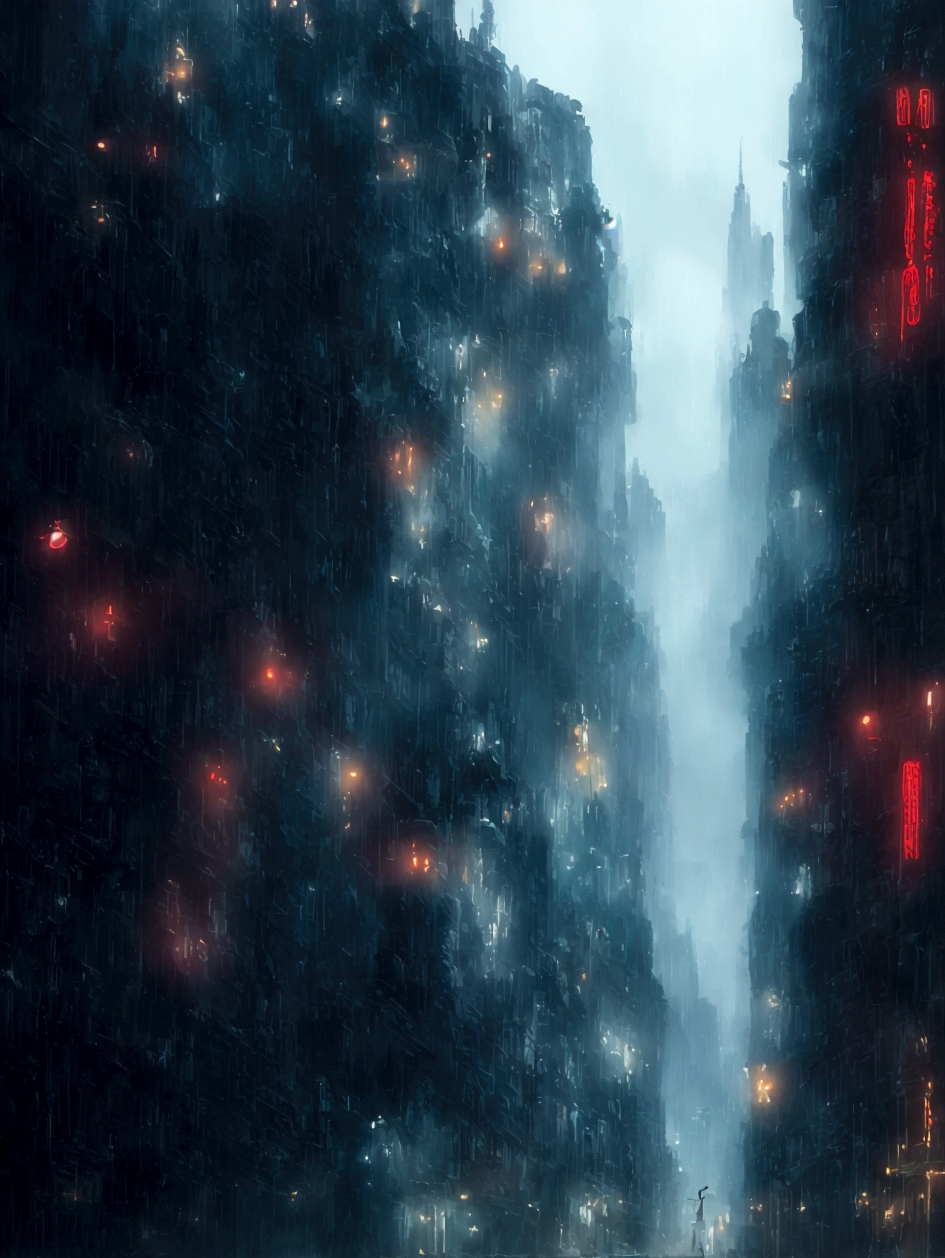 a beautiful anime girl, detailed urban world, tall and slender figure, almost semi-naked, subzero type mask, extremely detailed face and eyes, long eyelashes, soft skin, intricate jewelry, dramatic lighting, neon city lights, skyscrapers, rainy atmosphere, moody color palette, cinematic composition, photorealistic, 8k, masterpiece