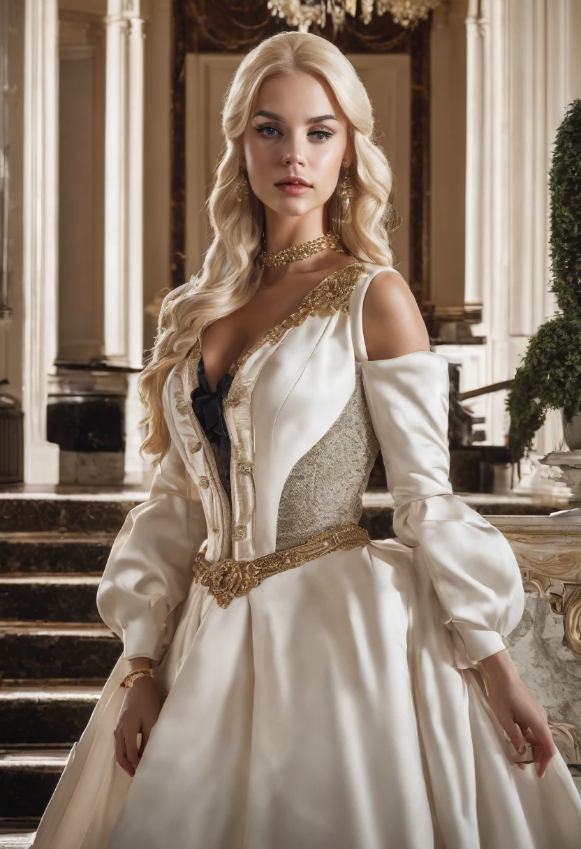 rich young woman; mansion; blonde