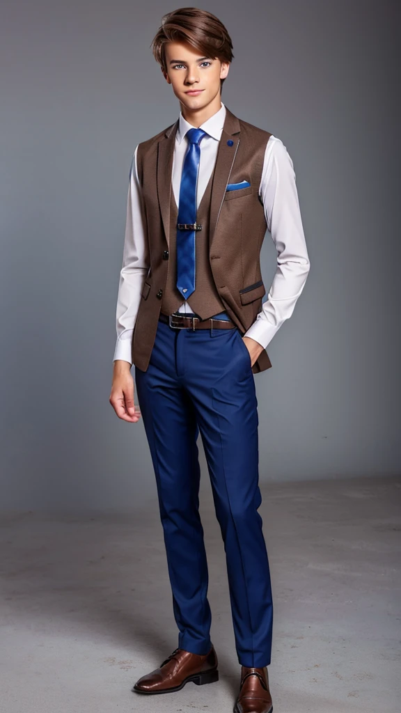 19 year old male wearing tie and lomg sleveed button up with blazer and vest with dress pants and belts
4K HIGH REZ
Physical Description: Brown colored hair and skinny build. 5"5 and 150 LB. Blue eyes.
.