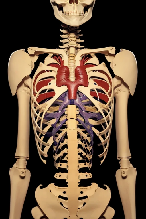 Skeleton,heart,lung,standing attention,simple background 