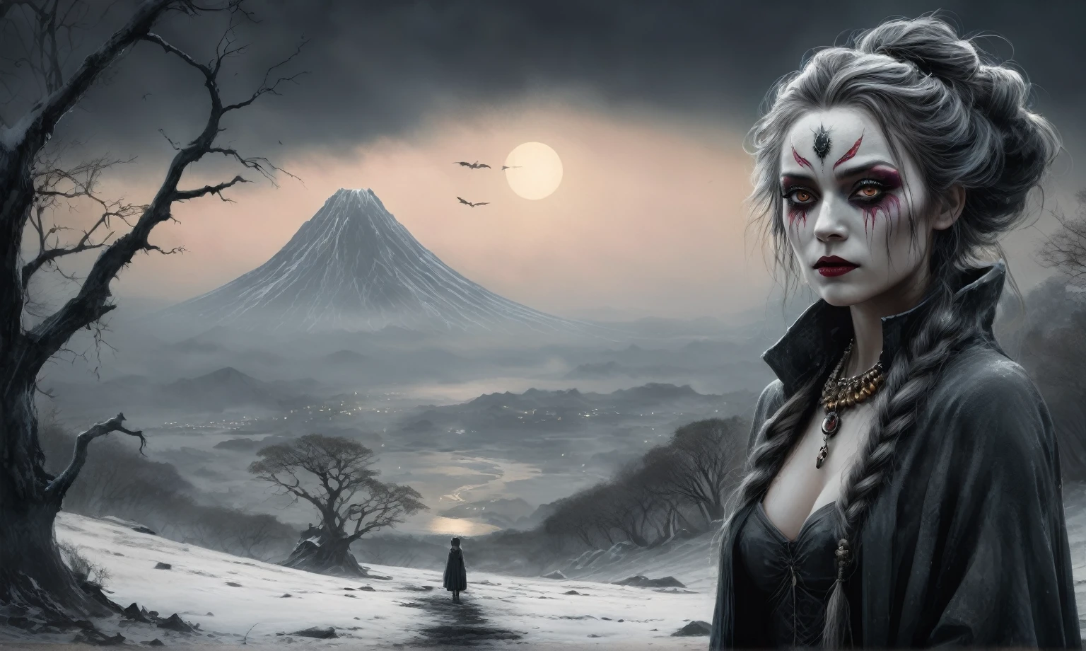 graphite old witch,ashes after the battle,battlefield,winter,intricate landscape,slate grey atmosphere,glare eyes,film grain,dramatic light,woods,luminous eyes,extremely detailed, [night landscape],masterpiece,intricate details,faded,eyes extremely detailed, high detailed eyes,16k resolution,RAW, Nikon Z9,full-body-shot,Vview from height,full body length shot,vampire,babygirl,native african,lovely face,jealous,another world,ring of truth,French Braid with a Twist,4k resolution,RAW, Nikon Z9,by jimmy chin,view from height,lesbians babygirl 10 yo,pretty face,eyebrow up,full body shot,ominous landscape,glate gray atmosphere,by art Simon Stalenhag,Nicola Samori,(((Wangechi Mutu))),prime colors,Lisa Frank,urban,extremely detailed, [night],masterpiece,intricate details,fade,brazilian carnival,niobium lather,Galapagos Islands of Ecuador