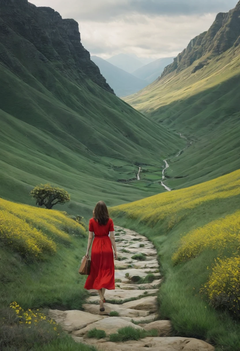 take more images with the same woman in a different landscape