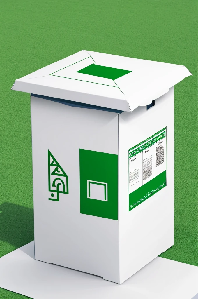 Generate picture of ballot paper box, and white on Jalal welfare organization. The ballot paper box color must be green and white, if the background color is different, no matter