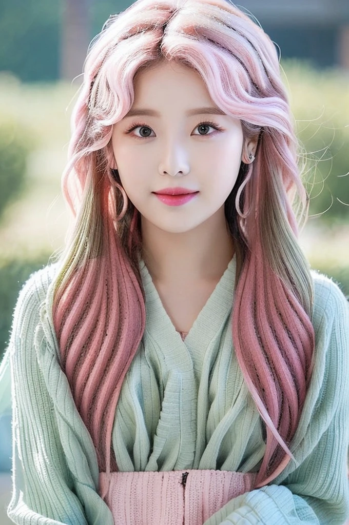 Elara is renowned across the empire for her beauty and charm. Her doe-like eyes, porcelain skin, and ((pink wavy hair:1.5)) that resembles clouds make her stand out. She speaks with a small,  and charming voice that captivates everyone around her. She is a Korean