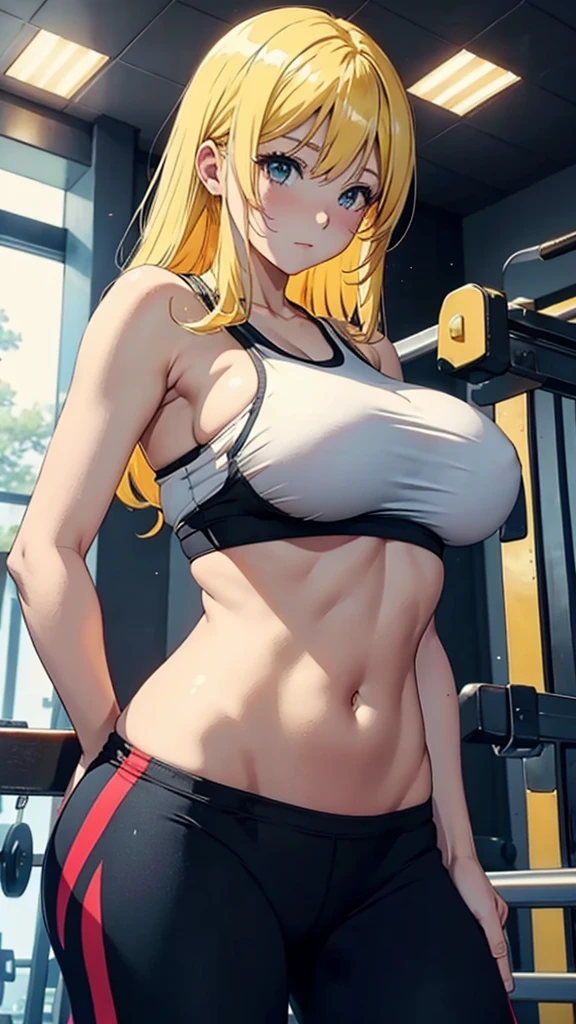 Anime girl big
Very tight bra
Yellow hair
In gym