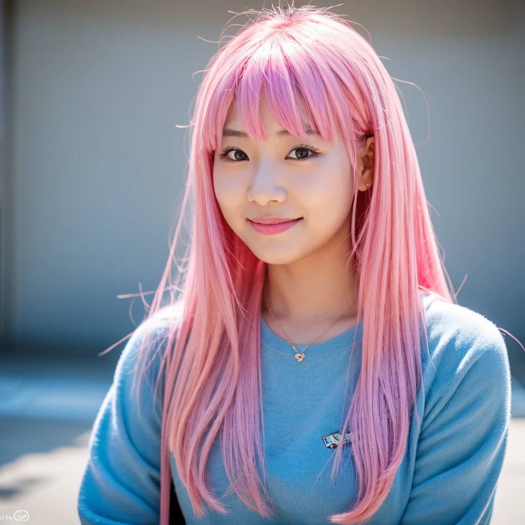 Asian girl with pink hair