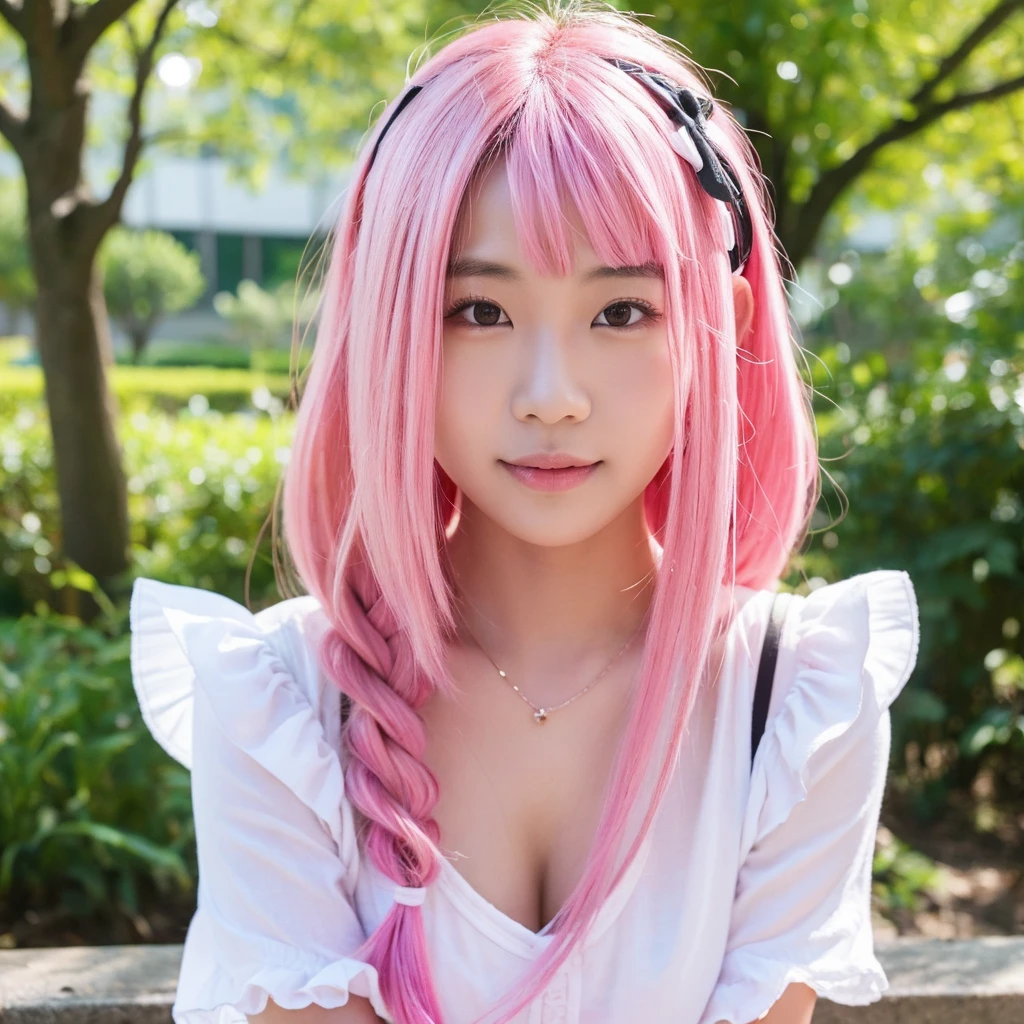 Asian girl with pink hair 