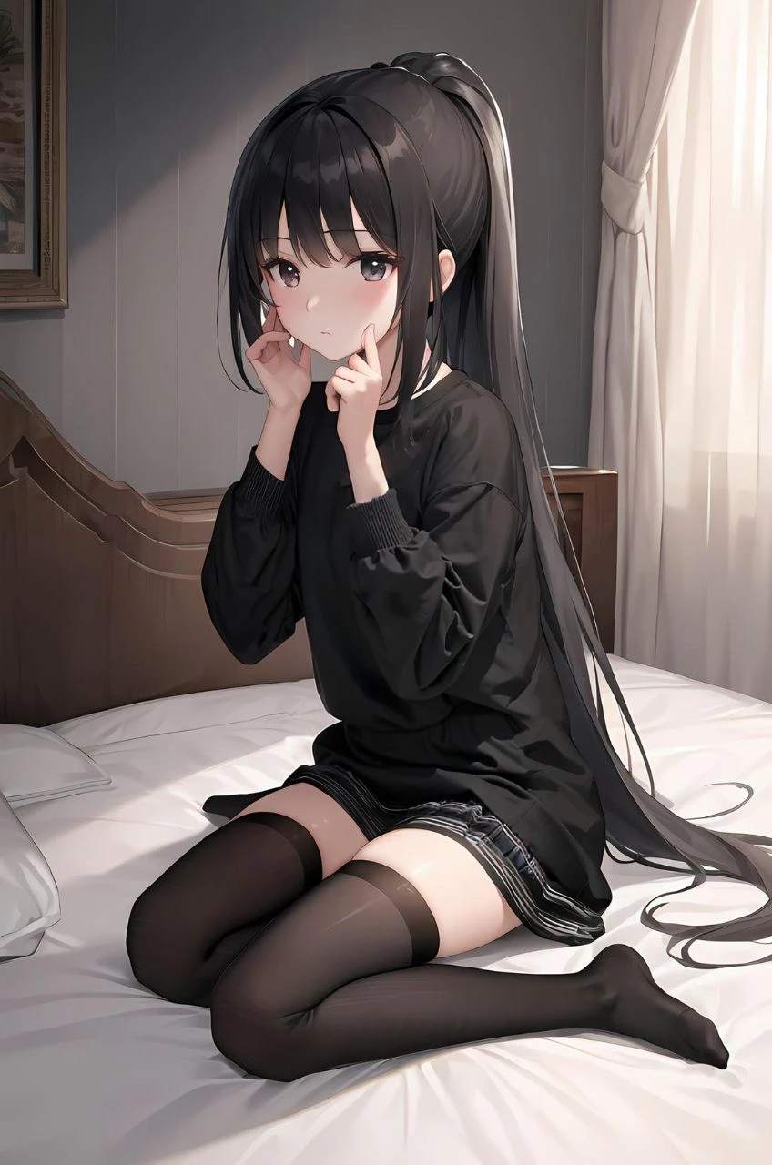 Let her become a high school student,Wearing white short school uniform,Showing slender waist