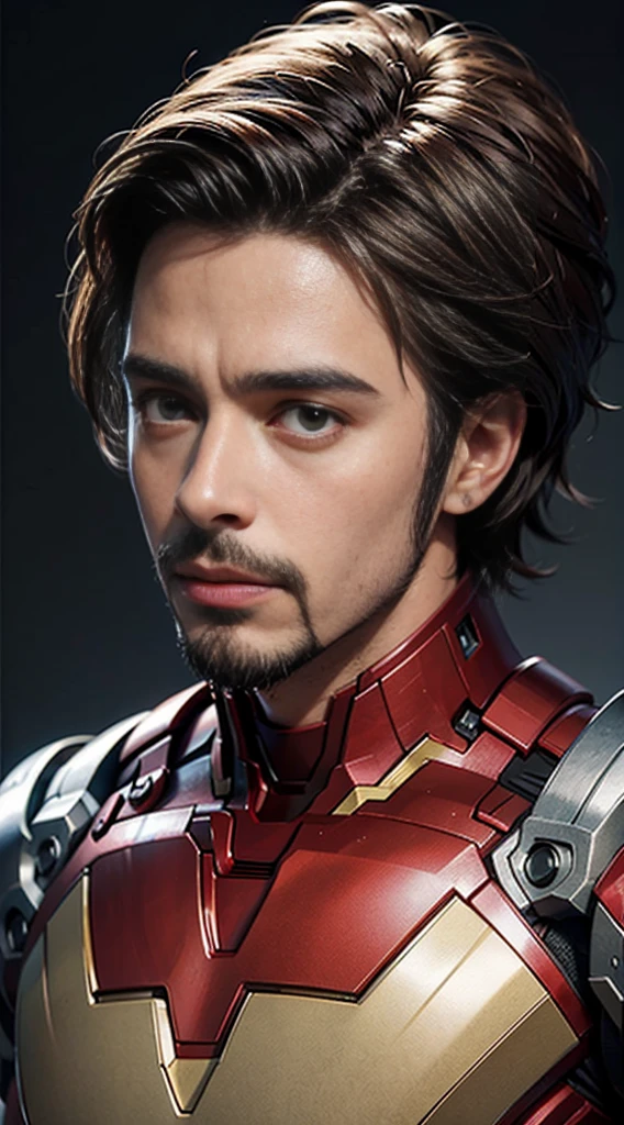 8k, realistic, attractive, highly detailed, a 25 year old man french crop hairstyle, and attractive man inspired by Iron Man wearing a shiny Iron Man mech, perfectly interpreting Iron Man&#39;s strength and charisma. The abandoned warehouse serves as a backdrop, creating a unique atmosphere that highlights her bravery and perseverance. The tall buildings and buildings on the street exude the unique charm of cyberpunk, and the neon light outlines the outline of the city, which sets off the powerful strength and personality charm of Iron Man. This high-definition, high-quality picture will bring you stunning visual enjoyment, a perfect combination of sexy, futuristic and sci-fi elements. oc rendering, dramatic lighting, award winning quality