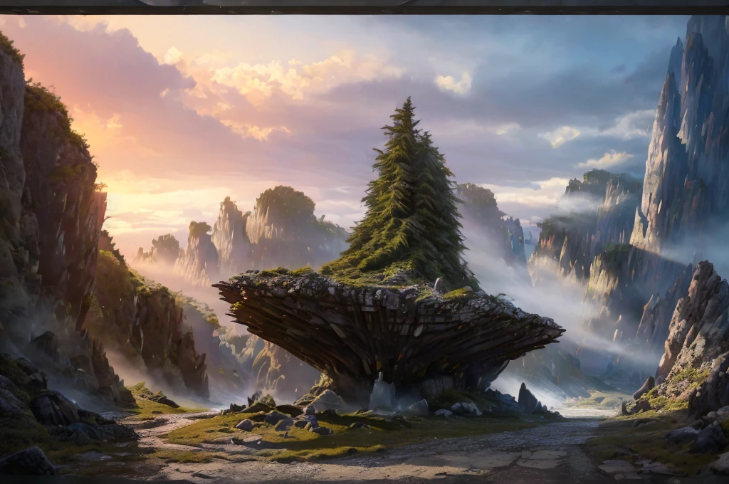 a detailed fantasy landscape, enchanted forests, majestic mountains, inspired by tolkien, in the style of john howe, ruins, ruined fortress, best quality, 4k, 8k, highres, masterpiece:1.2, ultra-detailed, realistic, photorealistic, photo-realistic:1.37, hdr, uhd, studio lighting, ultra-fine painting, sharp focus, physically-based rendering, extreme detail description, professional, vivid colors, bokeh, cinematic