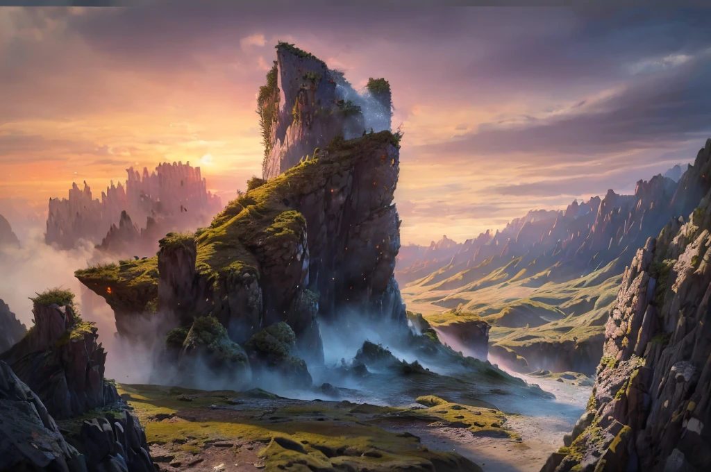 a detailed fantasy landscape, enchanted forests, majestic mountains, inspired by tolkien, in the style of john howe, ruins, ruined fortress, best quality, 4k, 8k, highres, masterpiece:1.2, ultra-detailed, realistic, photorealistic, photo-realistic:1.37, hdr, uhd, studio lighting, ultra-fine painting, sharp focus, physically-based rendering, extreme detail description, professional, vivid colors, bokeh, cinematic