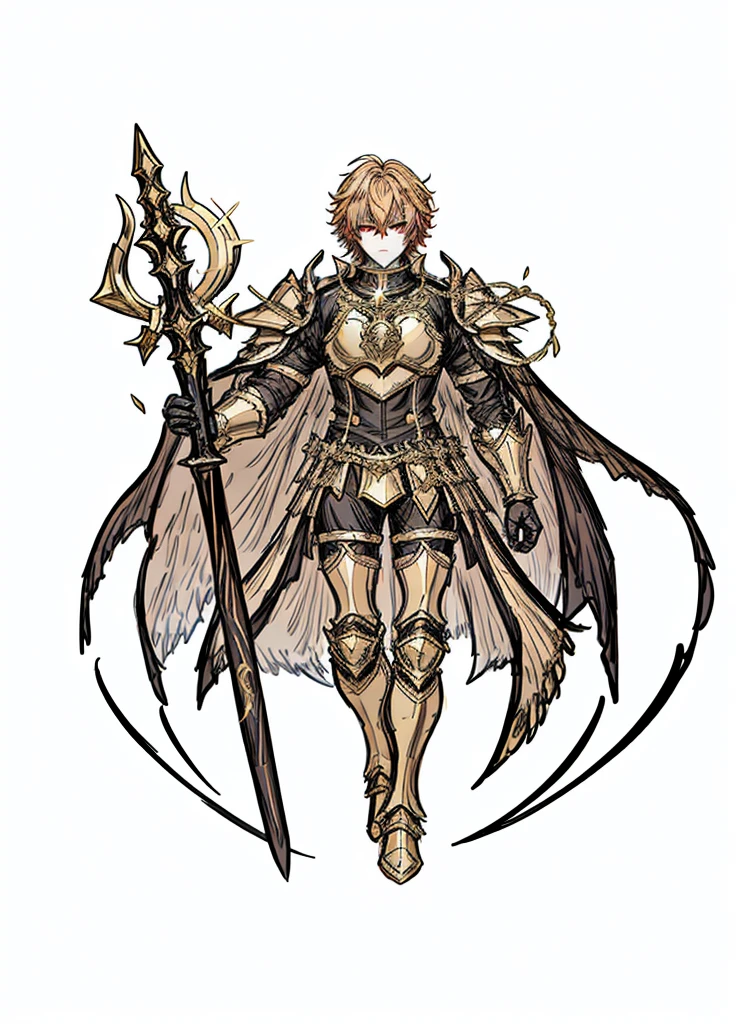 1boy, gold hair, golden fur, short hair,Red eyes,golden saint, epic armor, legendary weapon, handsome man, elegant clothes,holy knight, (high resolution, high detail, The best quality)