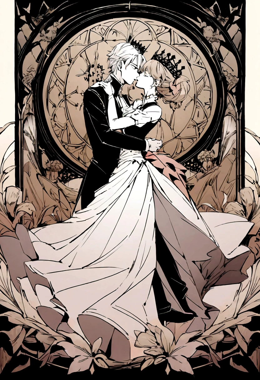 I want you to draw the king and queen of cards in anime style kissing each other