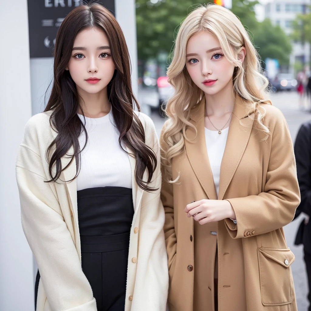 Sweet girl, with traces of envy, insecurity and comparison, light hair, curly, heterochromia in the eyes, polite clothes, stylish clothes
