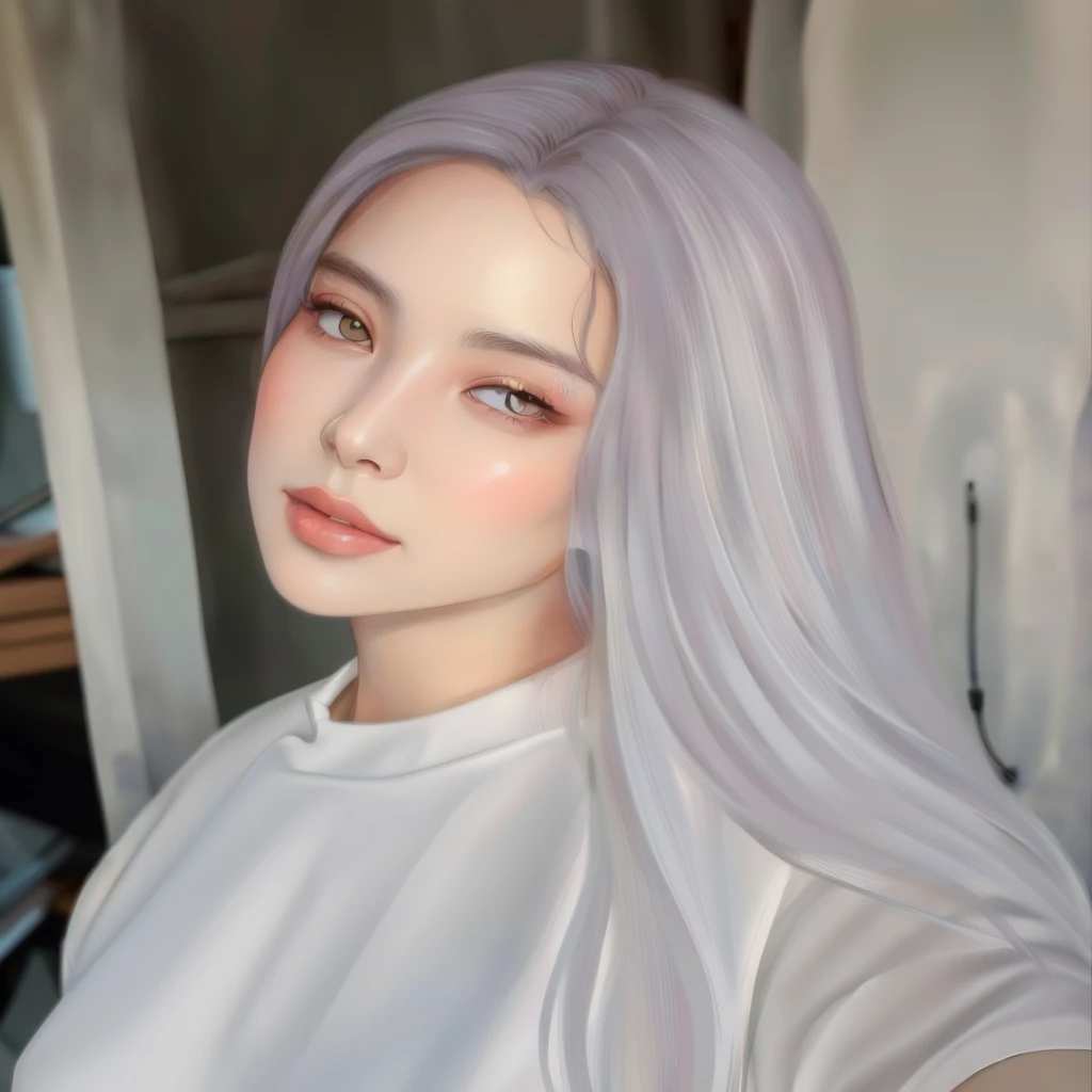 a close-up of a woman with long hair and a white shirt, realistic art style, kawaii realistic portrait, 🤤 portrait of , realism art style, realistic 3d anime style, realistic anime art style, anime realism style, photorealistic art style, soft digital painting, no art style by bowater, 4k realistic digital art, 4k realistic digital art