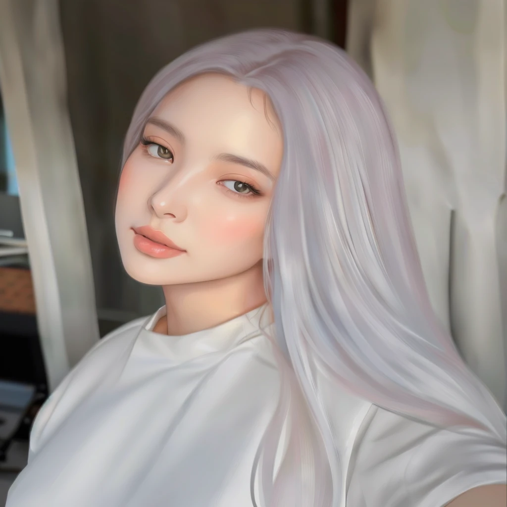 a close-up of a woman with long hair and a white shirt, realistic art style, kawaii realistic portrait, 🤤 portrait of , realism art style, realistic 3d anime style, realistic anime art style, anime realism style, photorealistic art style, soft digital painting, no art style by bowater, 4k realistic digital art, 4k realistic digital art
