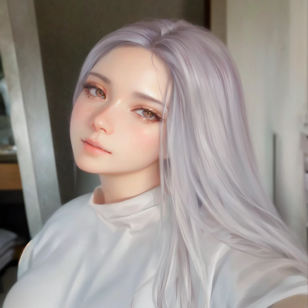 a close-up of a woman with long hair and a white shirt, realistic art style, kawaii realistic portrait, 🤤 portrait of , realism art style, realistic 3d anime style, realistic anime art style, anime realism style, photorealistic art style, soft digital painting, no art style by bowater, 4k realistic digital art, 4k realistic digital art