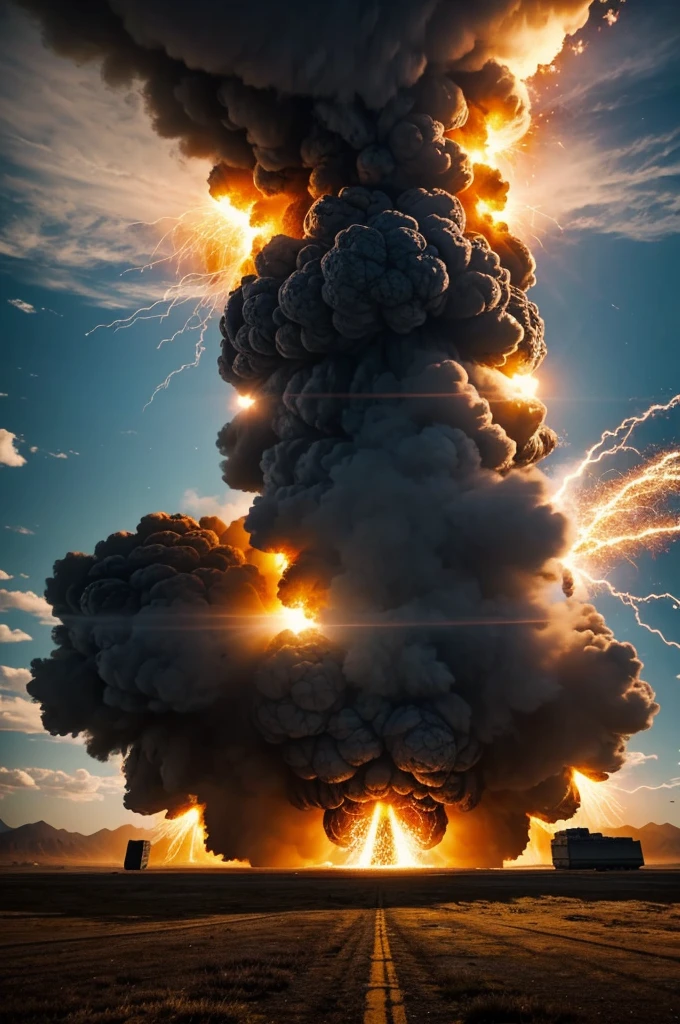 Epic titan fight with colossal explosion, 8k, surrealistic, big explosions and collisions. 8k