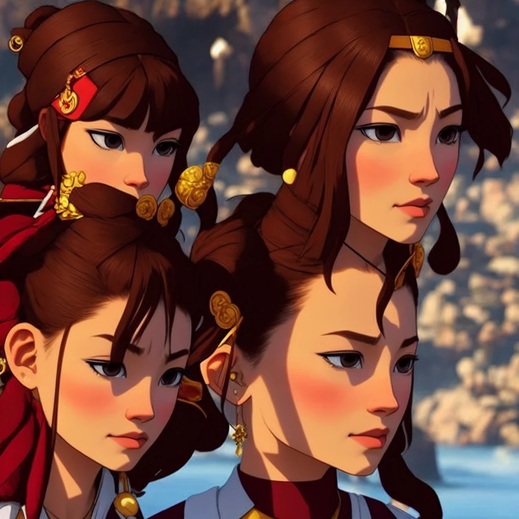 lovely woman, Maroon hair, square cut, portant les vetements de la nation de la terre dans avatar the last airbender 