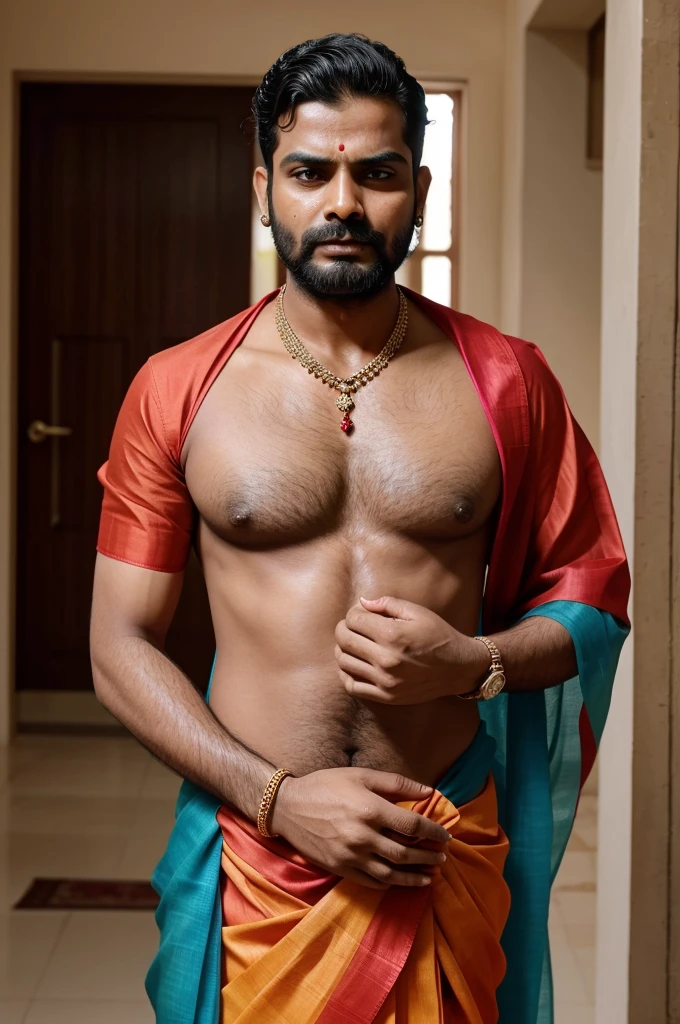 A terrific man who wears a colour full saree with jewellery and clean shaved face he can create fear on others faces but he can't tolerate the bad things and persons