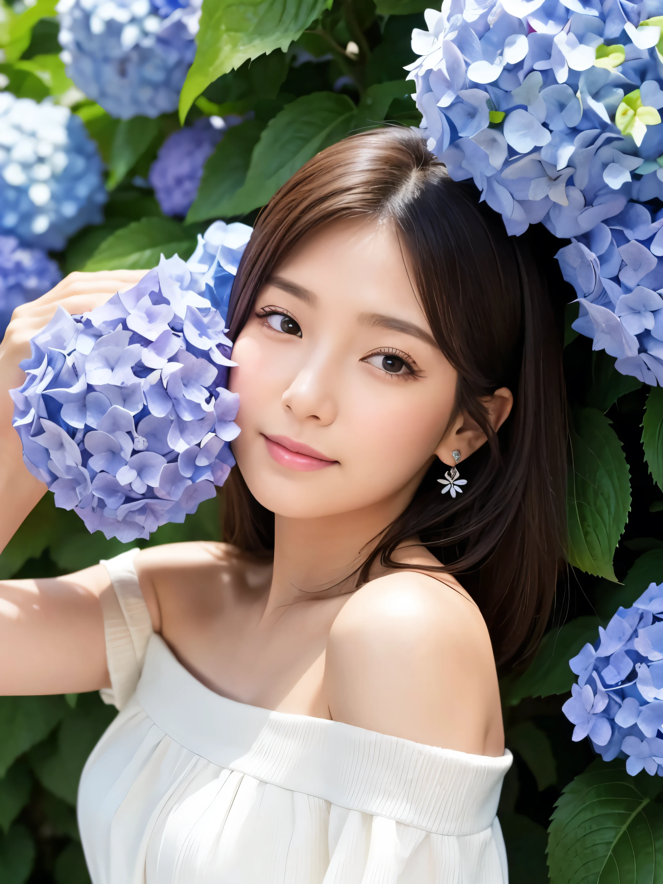 Off the shoulder、Selfie、hydrangea