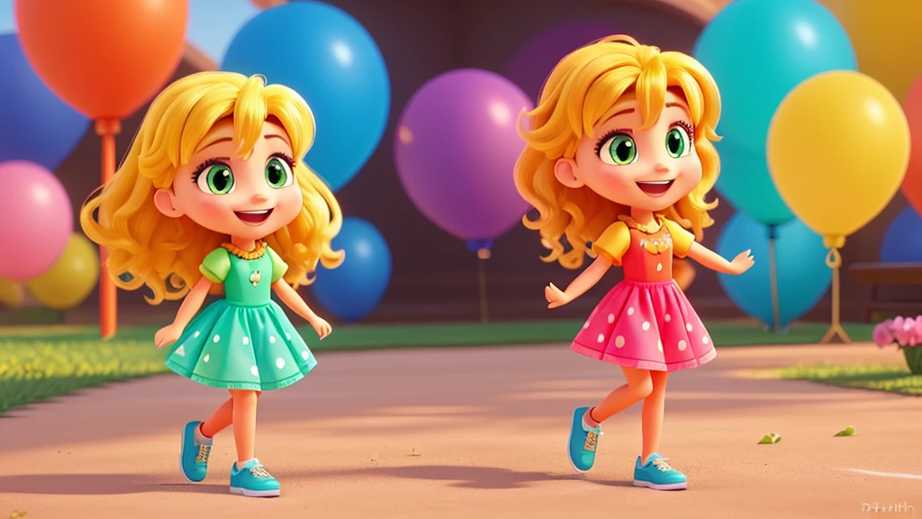 Create a vibrant and enchanting emotion illustration "cheerfulness" in a style reminiscent of Disney Pixar films. The character must exude happiness and enthusiasm, with a friendly, colorful look that is appealing to both children and adults. Character characteristics: Facial expression: A cheerfulness deve ter um sorriso radiante, With bright and expressive eyes. Your eyebrows should be slightly arched upwards, conveying a sense of excitement and positivity. body posture: The character must have an energetic posture, maybe jumping or dancing, with arms open or raised in a gesture of celebration. Clothing & Accessories: Vista a cheerfulness com uma roupa alegre e colorida, talvez um vestido leve em tons de amarelo e orange. Small details like stars or butterflies can be added to emphasize lightness and happiness. Colors and Lighting: Use a bright, vivid color palette, like yellow, orange, light blue and green. Lighting should be soft and warm, giving a special shine to the character. context: scenario: Coloque a cheerfulness em um ambiente alegre e acolhedor. It could be a field of colorful flowers, an amusement park or a clear sky with floating balloons. The setting should complement the character’s positive energy. artwork style: detalhamento: Maintain Disney Pixar's signature detailed, polished style, paying attention to small details in facial expressions, Costumes and scenery. animation: If possible, add a touch of movement to the image, like flowing hair or a swaying skirt, to convey a feeling of vivacity and joy.