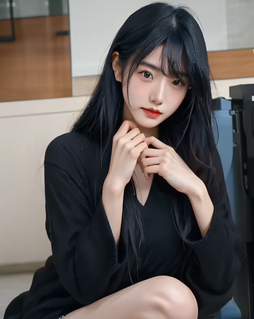 There is a woman with her arms pressed together, Swimwear,Ishida Sui with black hair, Yoshitomo Nara, Japanese Model, Black Hair Girl, Elegant Japan Woman, Shot with Canon EOS R 6, 