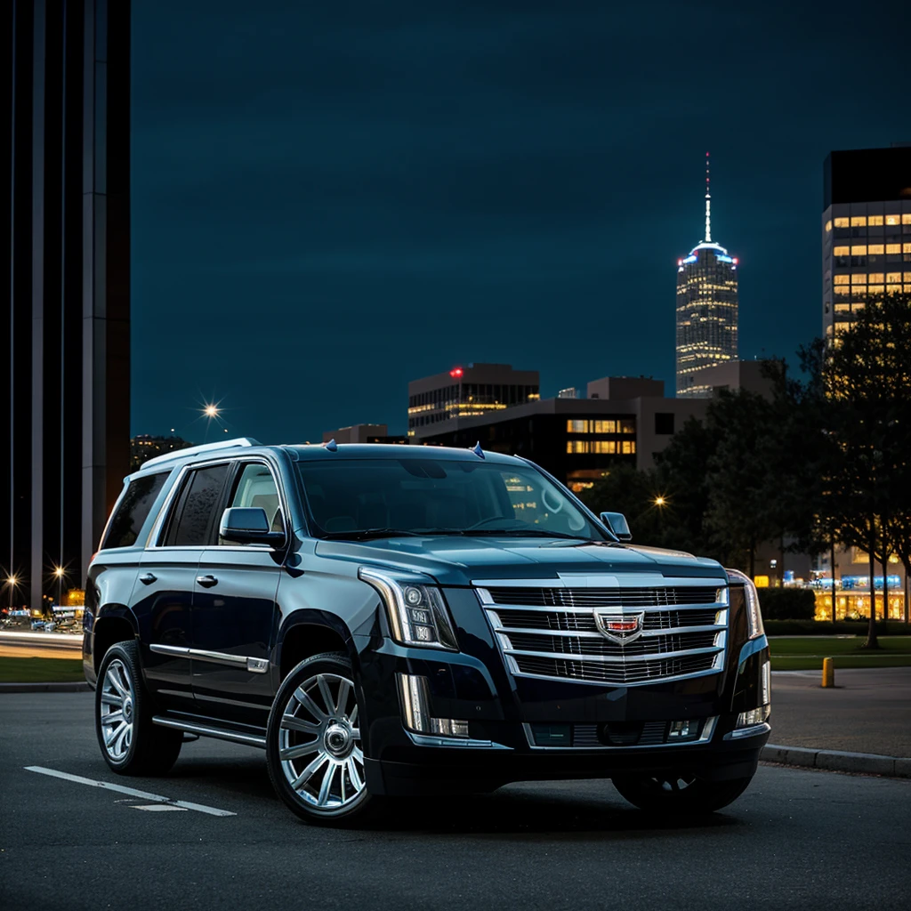 Best quality, Cadillac Escalade against the backdrop of the night city