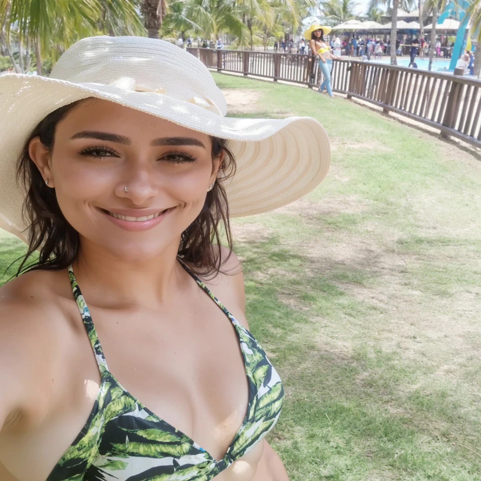 perky woman in bikini and hat standing in a park, 30-year-old woman from cuba, 30 year old woman, 30 year old woman, 32 years old, fernanda suarez, 24 years old, 23 year old, 27 years old, 28 years old, kind smile, profile image, 29-years-old