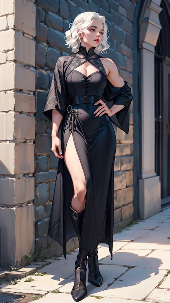 Drag queen, gothic dress, vestimentas detalhada, musclegirl, fully body, house of the dragon, game of thrones, targaryen, vestimentas, lo fashion, fashion.