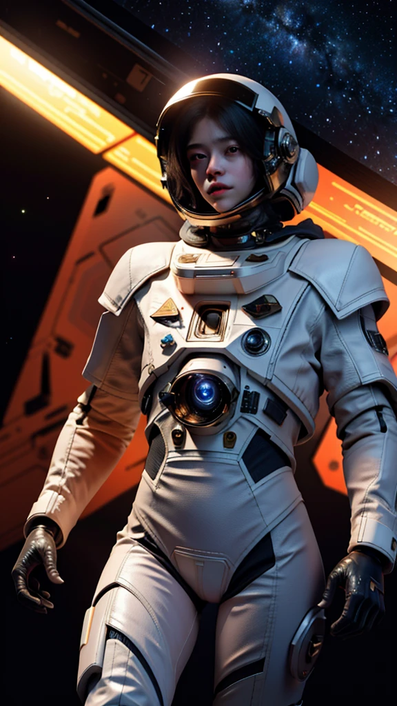 a lonely astronaut in the absolute void of space, cinematic lighting, dramatic composition, highly detailed, hyper realistic, 8k, photorealistic, volumetric lighting, realistic shading, dramatic shadows, photographic, chiaroscuro lighting, deep space background, stars, nebulae, cinematic pose, astronaut suit with detailed textures, detailed face and expression, penetrating gaze, epic, masterpiece