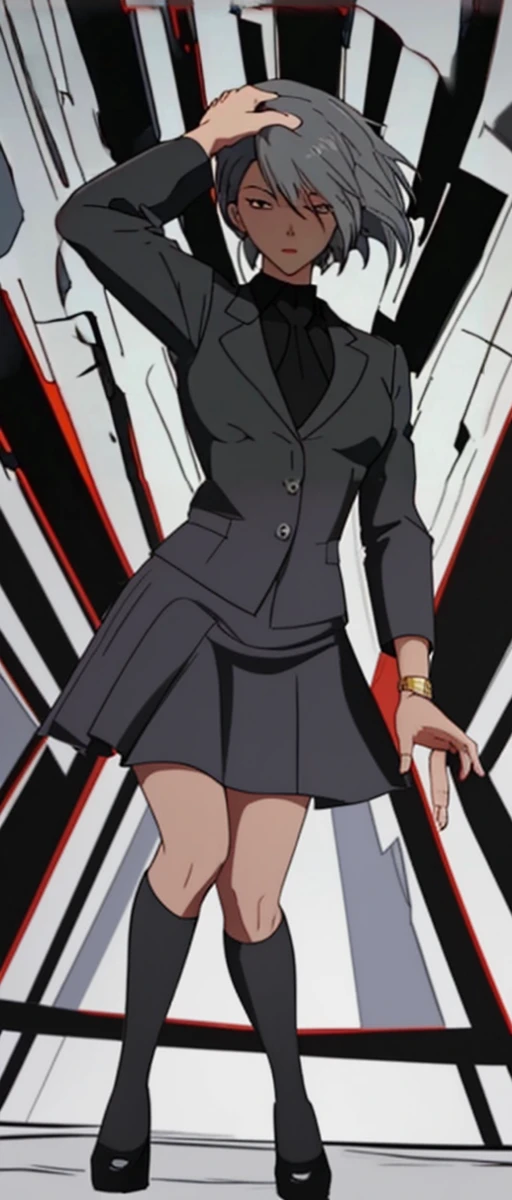 Evil business woman in a skirt suit