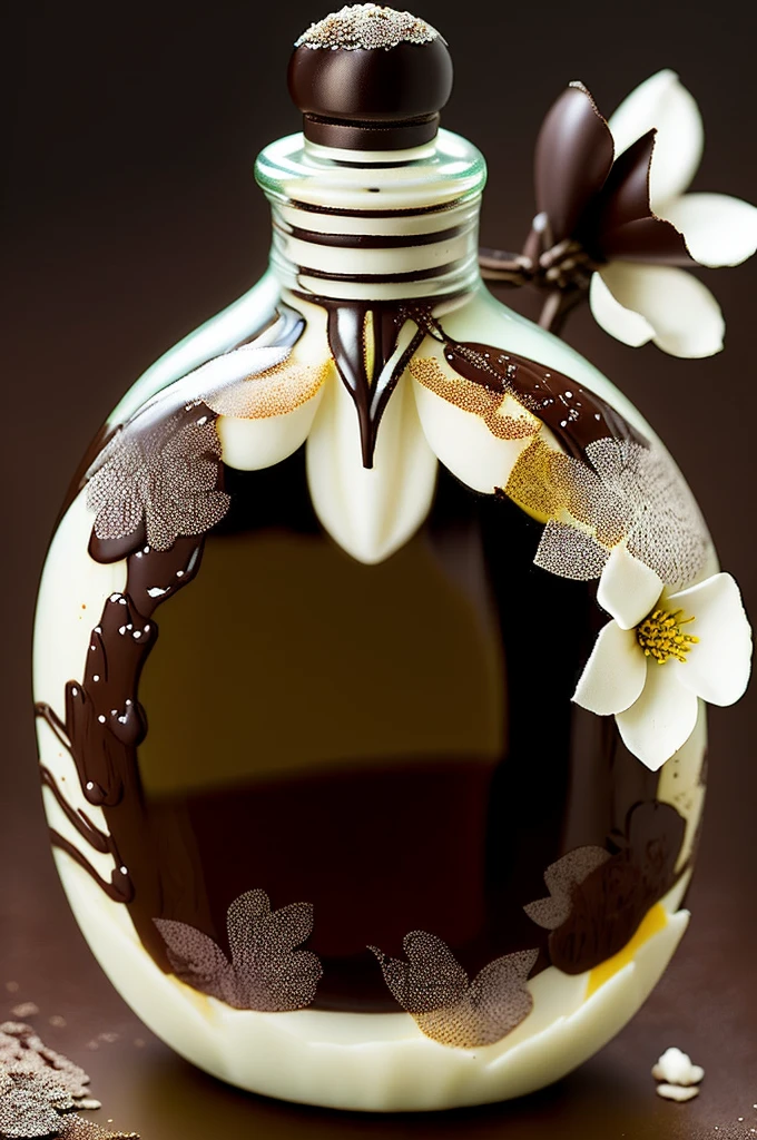 Black and withe chocolate flowers in a bottle