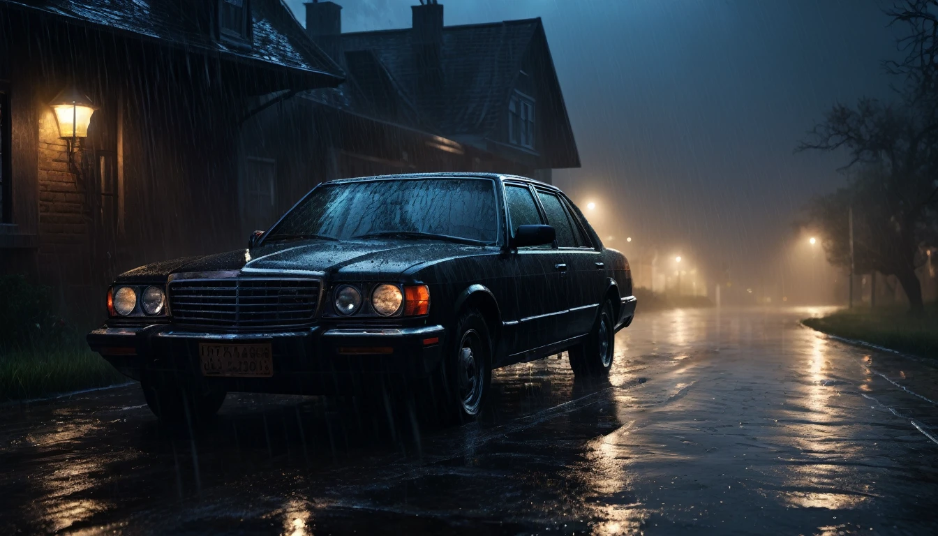 A scary horror image, a dark and rainy night,the kind where the night swallowed the light ,PICTURE REALISTIC, high resolution, 8K 