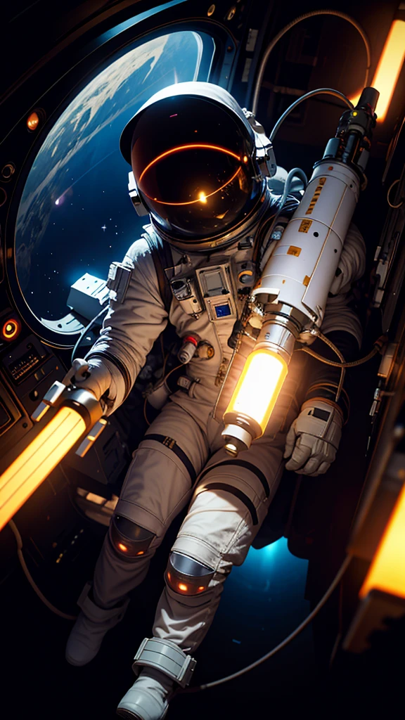 a lonely astronaut in the absolute void of space, cinematic lighting, dramatic composition, highly detailed, hyper realistic, 8k, photorealistic, volumetric lighting, realistic shading, dramatic shadows, photographic, chiaroscuro lighting, deep space background, stars, nebulae, cinematic pose, astronaut suit with detailed textures, detailed face and expression, penetrating gaze, epic, masterpiece