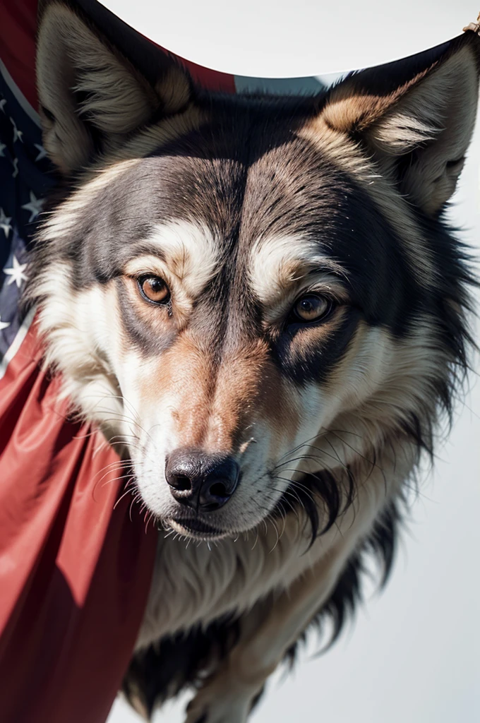 flag with colors, Unripe, rot, offwhite, detailed of a wolf&#39;s head