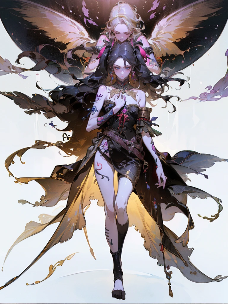 Perfect Proportions, Anatomically correct, (Head to Toe: 2.0), (Full body image: 2.0), alone,Highly stylized, Deviant art, masterpiece, Very detailed, Fine grain, expressive Fine grain, Detailed pupil, Futuristic,woman、clown、(balloon、mahjong)、Full body portrait、(clownメイク) 、Purple and black twin tails、((Black tribal tattoos all over the body、Tattoo of wings on the chest、Insect tattoos、Centipede tattoo on arm))
, Full body image, Full Body Shot, nvInkpunk,_skarsgard, Tassel, big beads, (大きなTassel), cyber punk, Inkpunk, Paint tray, Ink splash, (Action pose:1.0),