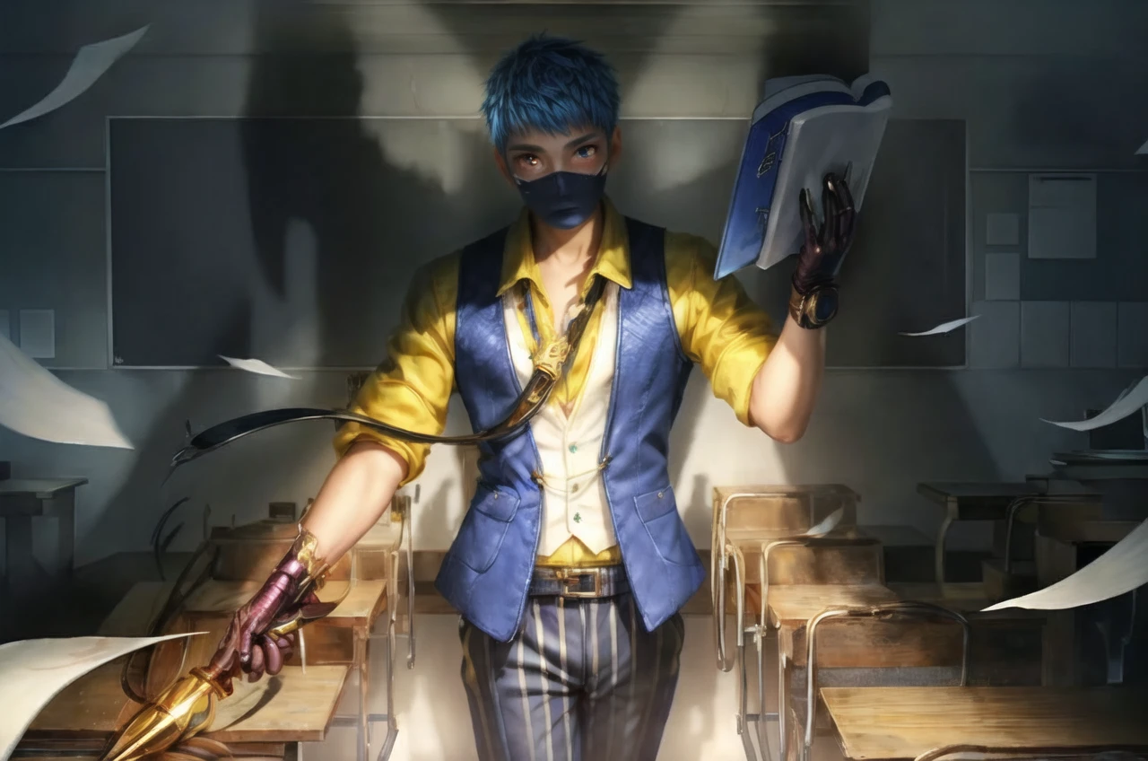 (masterpiece, sidelighting, finely detailed beautiful eyes: 1.2), masterpiece*portrait, realistic, 3d face, glowing eyes, shiny hair, lustrous skin, solo, embarassed, 1boy, cute boy, short crew cut hair, light blue hair