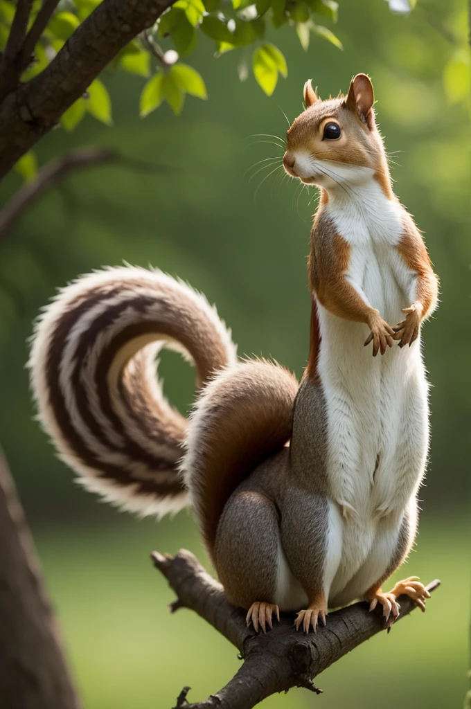 An elegant squirrel in the style of Alvin from &#39;Alvin and the Chipmunks&#39;, wearing a shirt with &#39;Rateio&#39; written on it, working on a computer with a serious expression