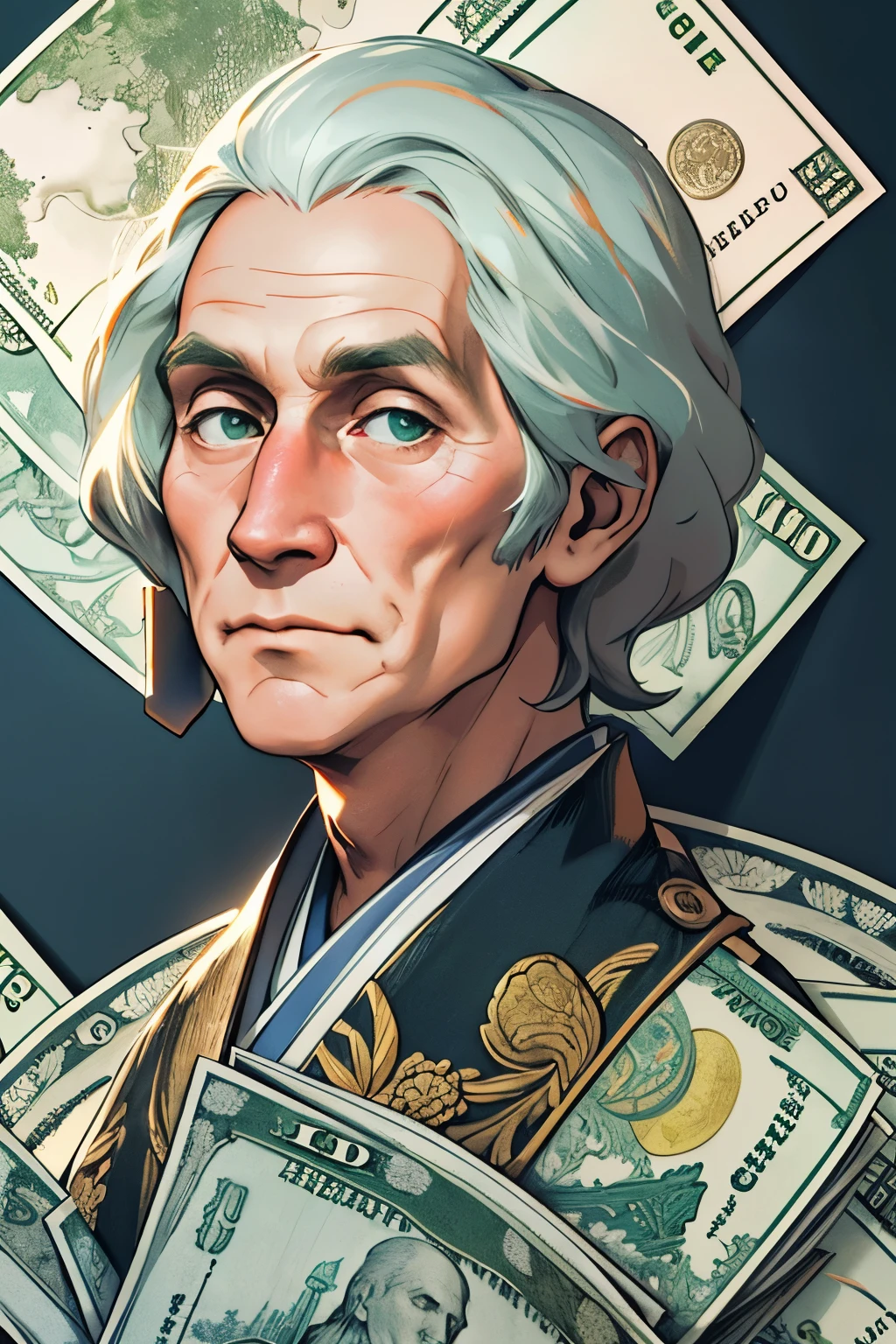 Create a world map with intricate detail, showcasing the image of each country's currency. The map is constructed in 4K resolution, providing an ultra-detailed view of every border, landmass, and body of water. Each country's currency is depicted in high-quality, 3D renderings, with the unique design, color, and intricate details of each coin or note brought to life.
For instance, the United States dollar is shown with its iconic green color and the image of George Washington, while the euro features a combination of various European countries' flags. The Japanese yen is depicted with its distinctive red and white design, and the British pound is shown with a portrait of