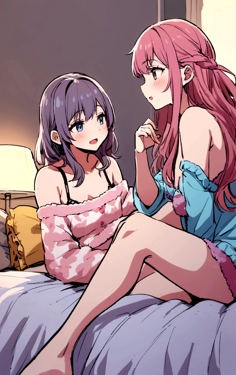 girls, sleepover, lingeries, relaxing in bed, talking