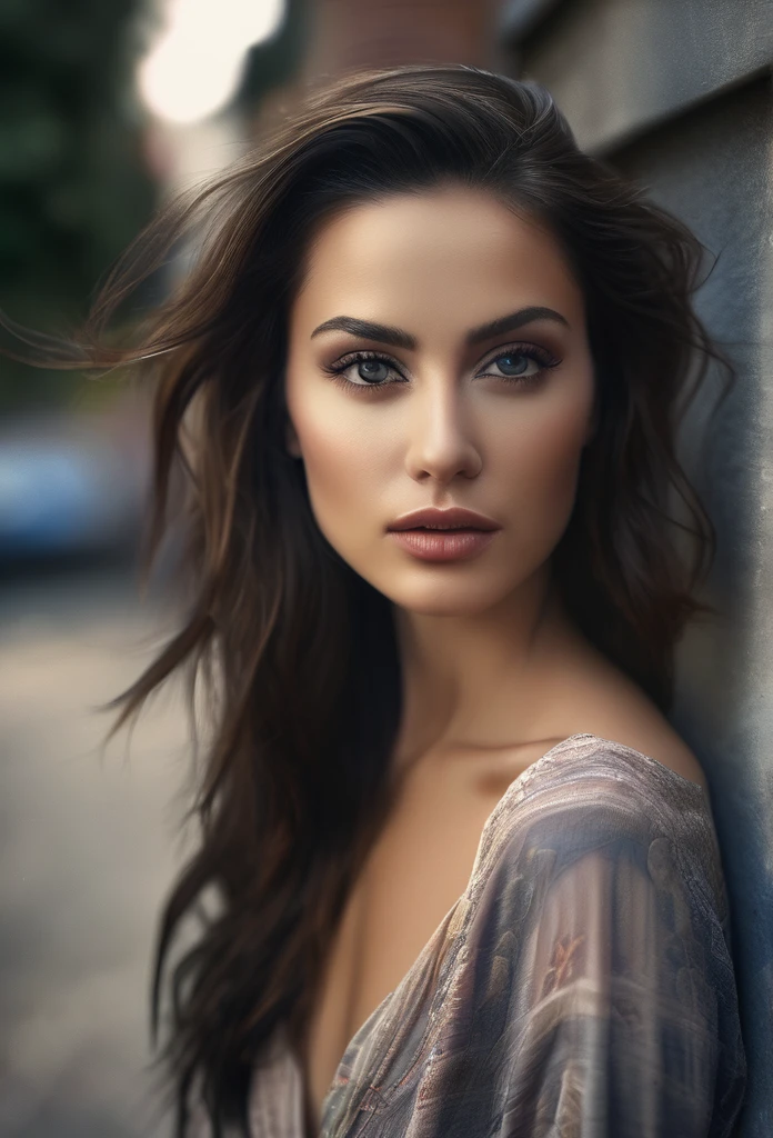 An amazing portrait of a beautiful brunette woman in dark dress, dark brown eyes, dark hair, straight hair, ponytail, great facial feature, perfect eyes, ultra realistic eyes, perfect face, perfect body, cinematic, color analog film photo, intimate posing, realistic hair, ((Perfect Face)), ((Sexy Face)), full shot of a sexy beautiful girl, Photograph, photorealistic, Evocative Pose, ((cute)), sexy pose, (Looking at Viewer), artgerm, cinematic lighting, very high detailed, foggy background, shot on Fujifilm Superia 400, Short Light, 32k, cinematic composition, professional color grading, film grain, atmosphere, wondrous, very stormy . faded film, desaturated, 35mm photo, grainy, vignette, vintage, Kodachrome, Lomography, stained, highly detailed, found footage , film grain, photography, photoshoot, cinematic lighting, volumetric lighting, insanely detailed, hot, sexy, very seductive, super model, (photorealistic:1.3), (highest quality:1.3), (film grain:1.3), ( world's best photography:1.3), (professional Photo:1.3), (detailed details:1.3), (cinematic light:1.3), ( cinematic color:1.3), maximum depth of field, film photography, ( intricate details:1), (hyperdetailed:1), (((SFW))), ((forward facing)), natural breasts, sexy clothes, beautiful lips, light skin, black hair, braided ponytail, ponytail, closed mouth, expressionless, first-person view, pov, Nikon, depth of field, UHD, masterpiece, anatomically correct, super detail, high details, high quality, award winning, best quality, highres,